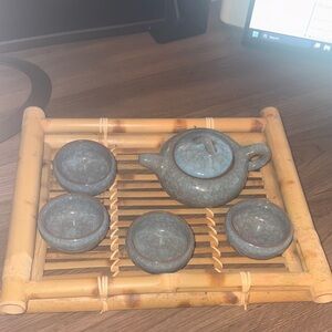 Ceramic Tea Set with Bamboo Tray